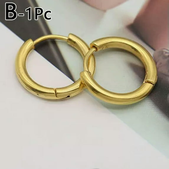 K-KED 8-20mm Surgical Steel Huggie Hoop Clip Punk Earrings Men Women Stud Piercing-Gold-14mm