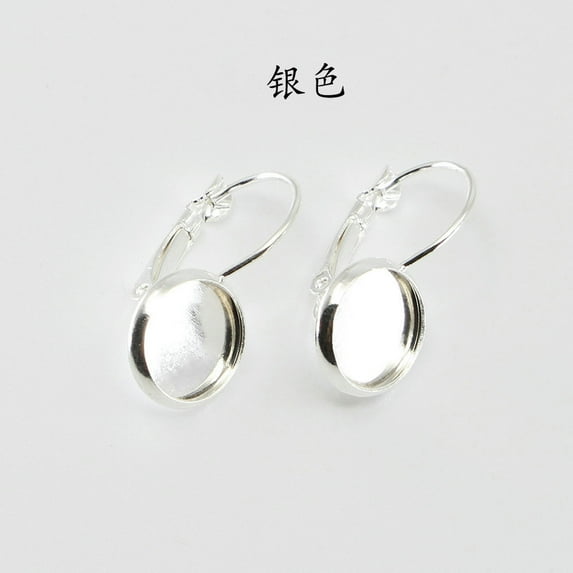 K-KED 8-25MM Metal Ear Hook Round Gem Frame Diy Delicate Jewelry Accessories Earring Frame-Silver-10mm【90pcs/90g】