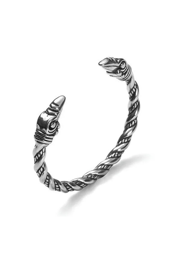 8 Inch Mens Stainless Steel Norse Viking Raven Bangle Bracelet Arm Ring