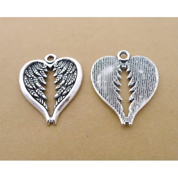 K-KED 80 Pcs Tibetan Silver Wing Heart Charms Pendant 30x24MM A9090 DIY Delicate Jewelry Making