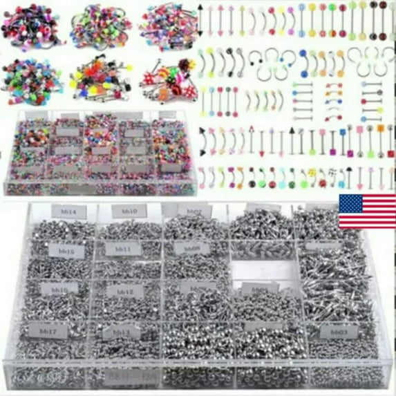 K-KED 85/105x Bulk Body Piercing Eyebrow Delicate Jewelry Belly Tongue Bar Ring Wholesale US-30Pcs Mixed Colors