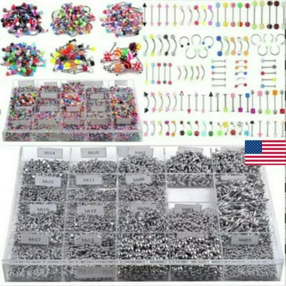 K-KED 85/105x Bulk Body Piercing Eyebrow Delicate Jewelry Belly Tongue Bar Ring Wholesale US-7Pcs Mixed Colors