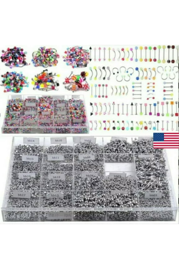 85/105x Bulk Body Piercing Eyebrow Delicate Jewelry Belly Tongue Bar Ring Wholesale US-7Pcs Mixed Colors