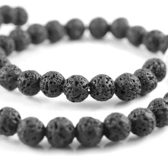 K-KED 8MM BLACK VOLCANIC BASALTIC LAVA GEMSTONE GRADE A ROUND 8MM LOOSE BEADS 15.5inch