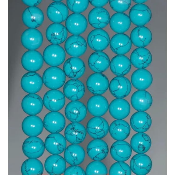 K-KED 8MM BLUE MATRIX TURQUOISE GEMSTONE ROUND LOOSE BEADS 15.5"