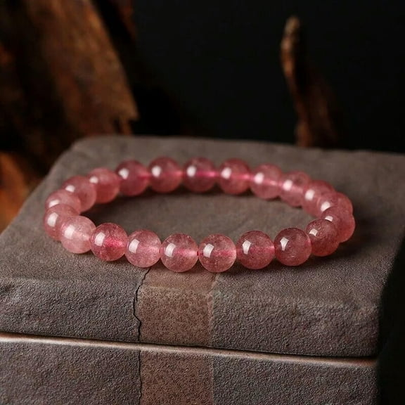 K-KED 8MM Balance Round Strawberry Quartz Beads Healing Reiki Women Bracelet Xmas Gift