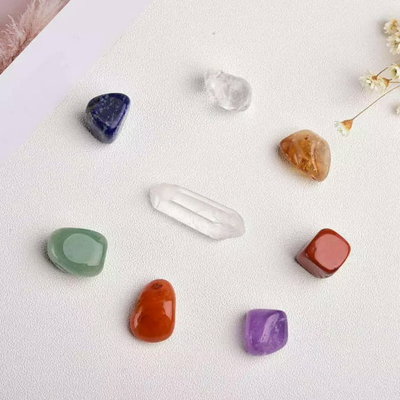 K-KED 8Pcs Natural 7 Chakra Quartz Crystal Healing Balance Crushed Stone Decor Gift