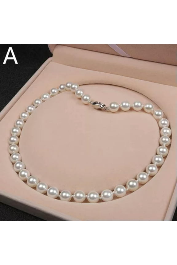 8mm 10mm Natural White Shell Pearl Necklace Beads Delicate Jewelry Shell Pearl Not Pearl-White-8 mm