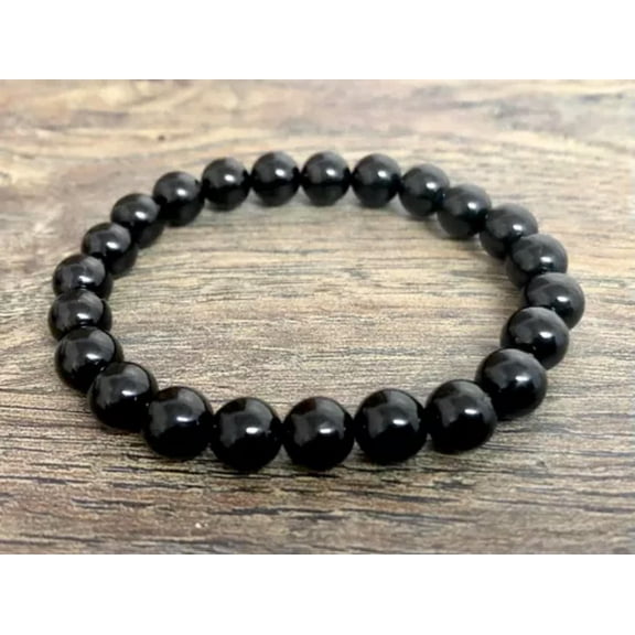 K-KED 8mm Black Tourmaline Bracelet Stretchy Bead Protection Bracelet Reiki Chakra