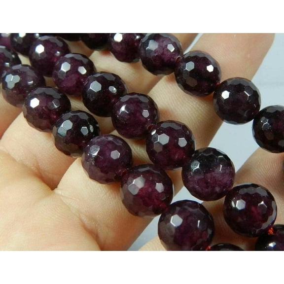 K-KED 8mm Faceted Dark Red Garnet Gemstone Round Loose Beads 15'' Strand