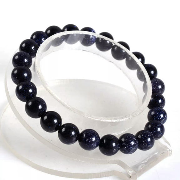 K-KED 8mm Fashion Blue goldstone sandst round gemstone beads stretchable bracelet 7.5"