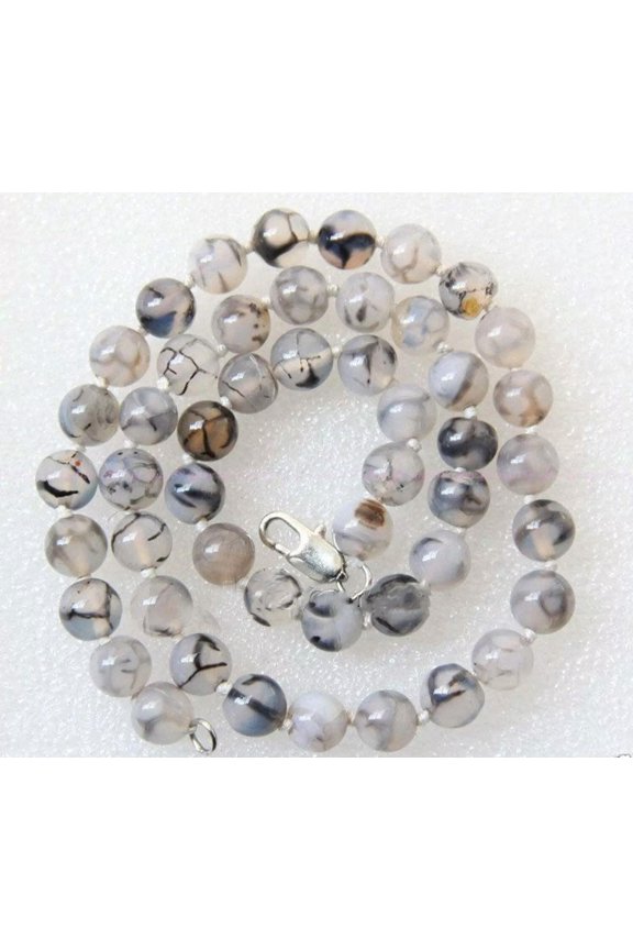 8mm Fashion White & Black Dragon Veins Agate Round Gemstone Beads Neckalce 18 "