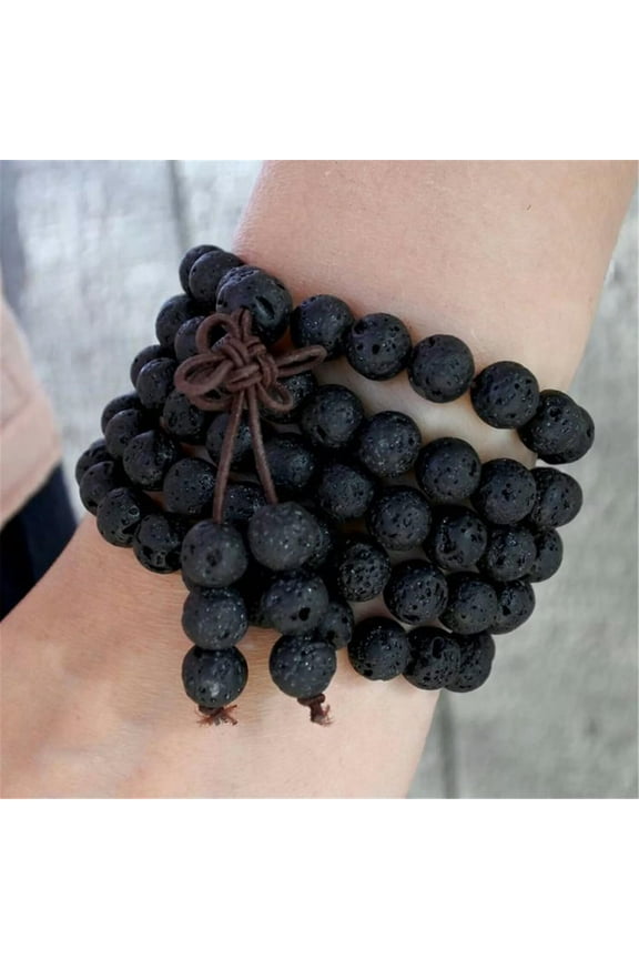 8mm Lava Stone 108 Beads Gemstone Tassel Mala Bracelet Wristband Spiritua Retro