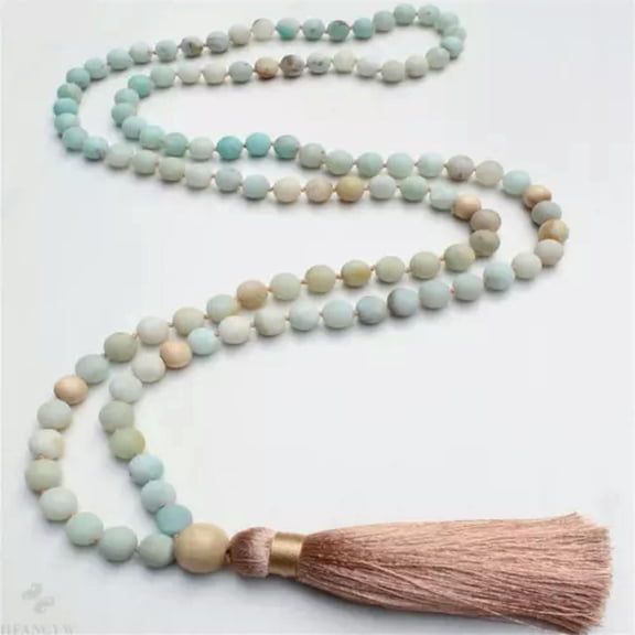 K-KED 8mm Matte Amazonite Gems 108 Beads mala knot Tassel Necklace Spiritua Classic