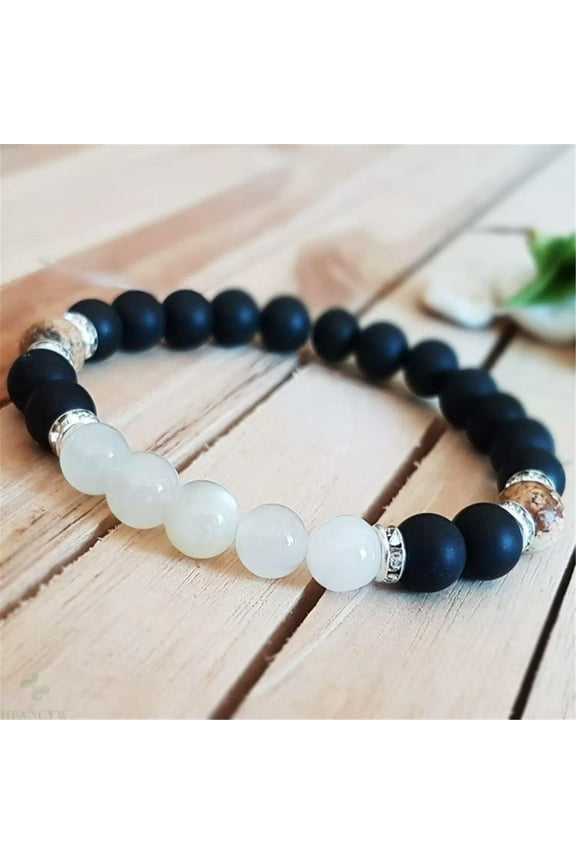 8mm Matte Natural Onyx Jasper Gemstone Mala Bracelet Fancy Yoga Healing 7.5"