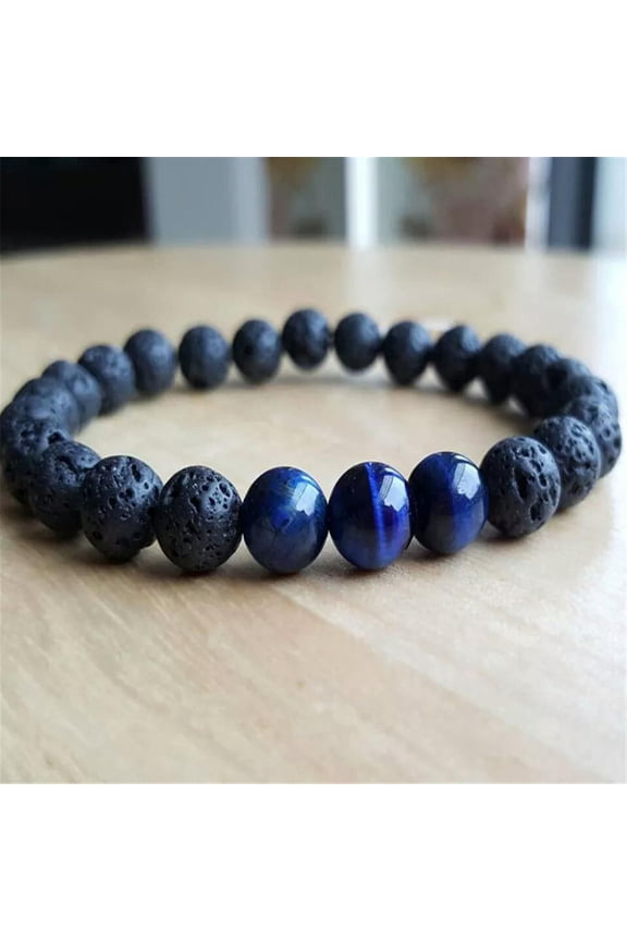 8mm Natural Blue Tigers Eye Lava Mala Bracelet Chakra Prayer Delicate Jewelry Bohemian