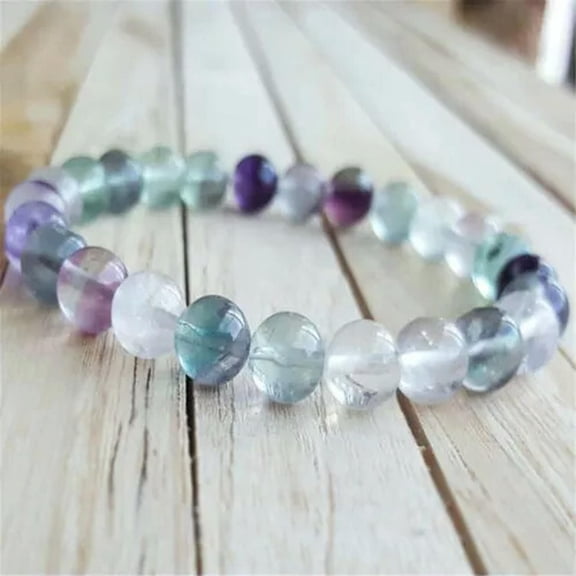 K-KED 8mm Natural Fluorite Rainbow Handmade Mala Bracelet Meditation Stretchy Ruyi