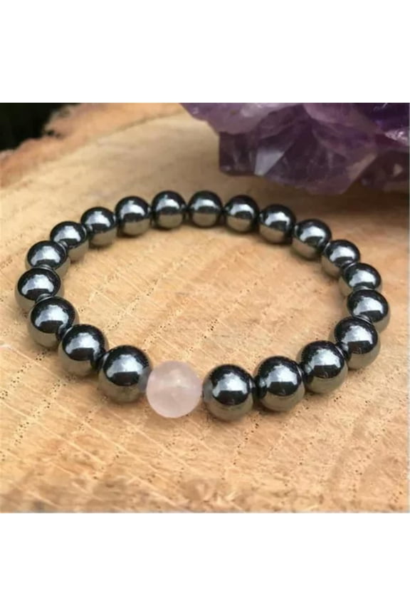 8mm Natural Hematite & Rose Quartz Handmade Mala Bracelet Reiki Meditation