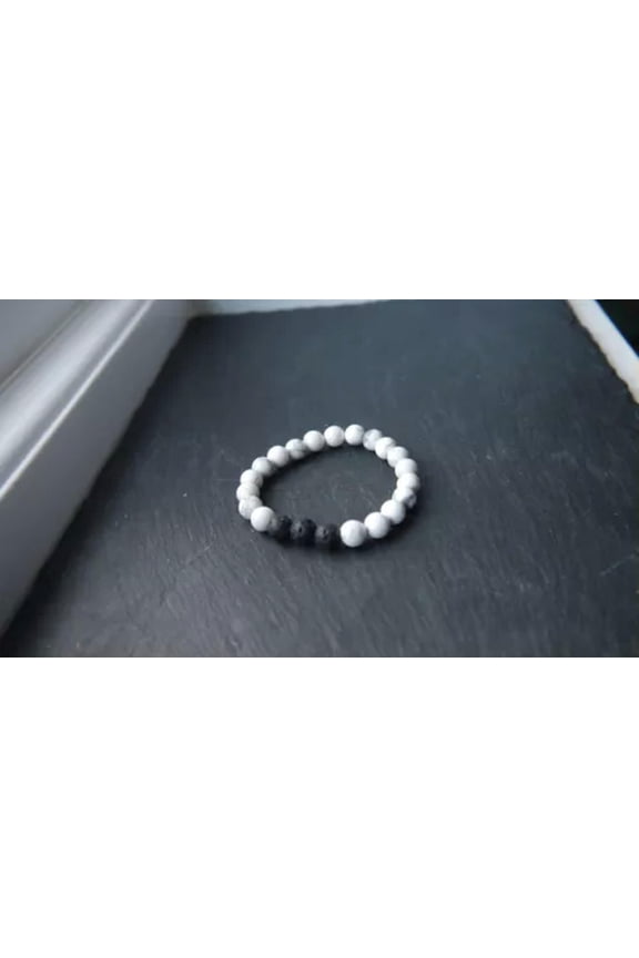 8mm Natural Opposites Attract Diffuser Bracelet 3 Lava Rock and Howlite Chakra-3 Lava Rock 7.5"