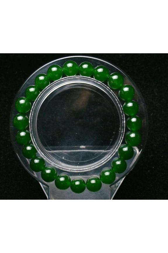 8mm Nephrite Green Jadeite Jade Round Beads Elastic Bracelet AAA 7.5"