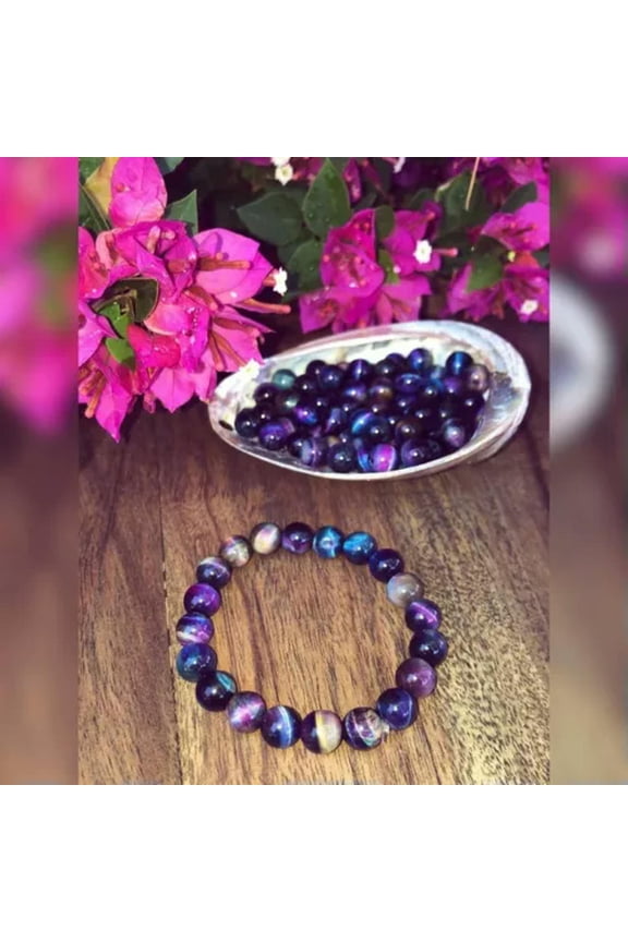 8mm Rainbow Tiger's Eye Round Beads Healing Balance Reiki Stretchy Bracelet Gift