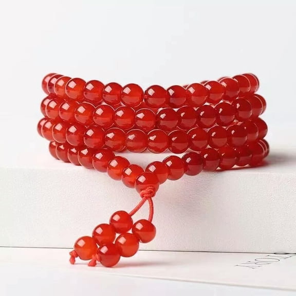 K-KED 8mm Red Jade Tibet Buddhist Bracelet 108 Prayer Beads Mala Necklace Multi-layer