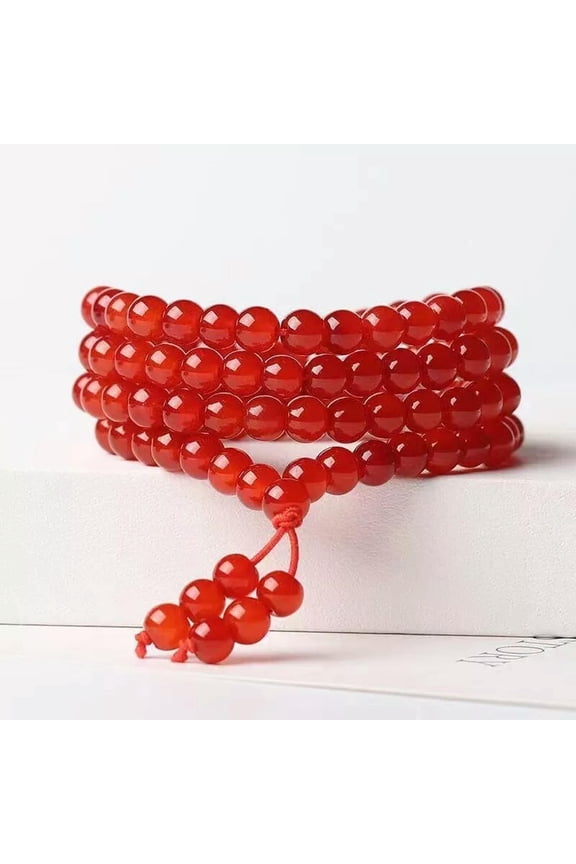 8mm Red Jade Tibet Buddhist Bracelet 108 Prayer Beads Mala Necklace Multi-layer