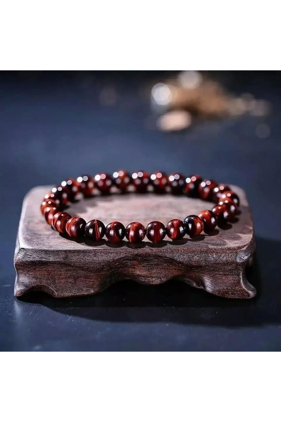 8mm Red Tiger's Eye Stone Stretch Bracelet for Protection Strength Men Bracelet