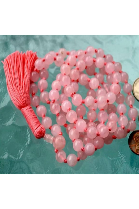 8mm Rose Quartz Gemstone 108 Beads Tassel Mala Necklace Classic Chakra