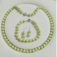 thumbnail image 1 of K-KED 8mm Shell Pearl Round Beads Necklace + Bracelet + Earrings Delicate Jewelry Set-Green, 1 of 8