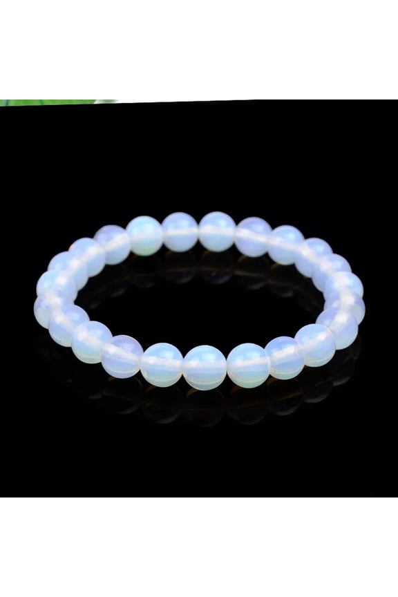 8mm White Opalite Moonstone Round Gemstone Beads Elastic Bracelet 7.5''