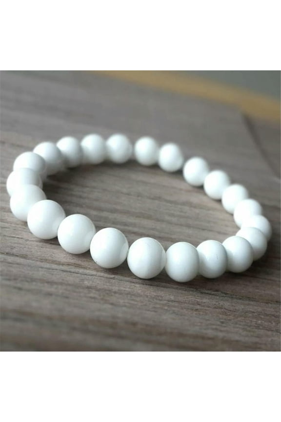 8mm White Porcelain Jade Beads Handmade Bracelet 7.5inch Lucky Mala Chakra
