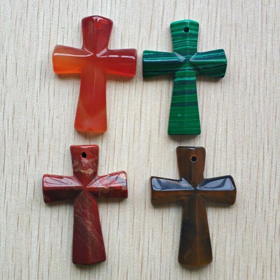K-KED 8pcs/lot Natural Stone Mixed Cross Pendants Charm Fit Necklaces Delicate Jewelry Making