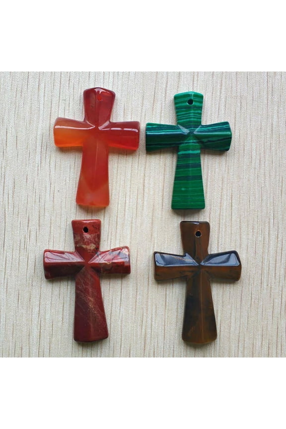 8pcs/lot Natural Stone Mixed Cross Pendants Charm Fit Necklaces Delicate Jewelry Making