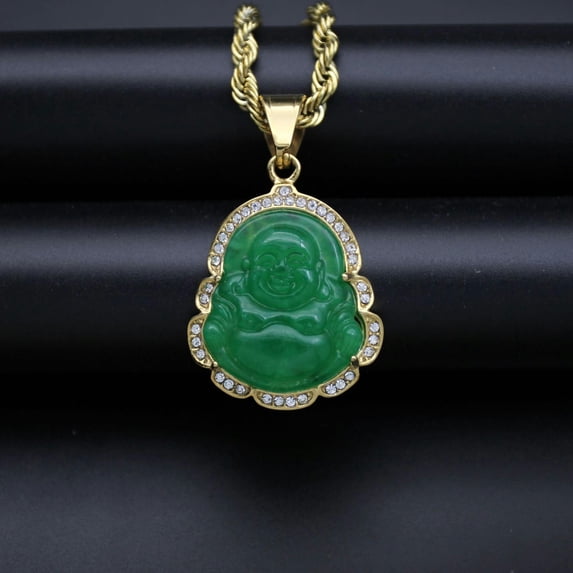K-KED 9-Color Diamond Inlaid Malay Chalcedony Maitreya Buddha Pendant Jewelry-Green