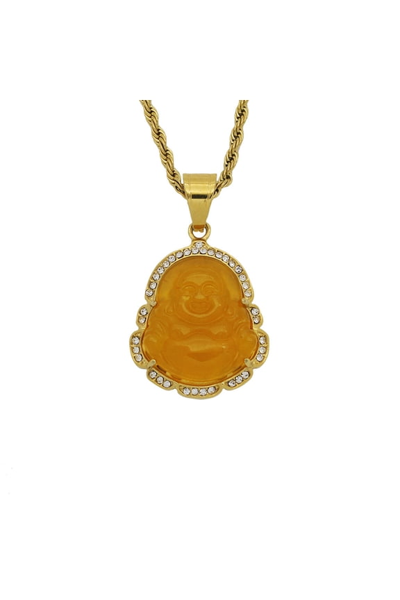 9-Color Diamond Inlaid Malay Chalcedony Maitreya Buddha Pendant Jewelry-Yellow