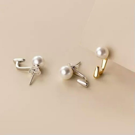 K-KED 925 Real Sterling Solid Silver 6mm Shell Pearl Stud Earrings Studs Plain Simple-Gold