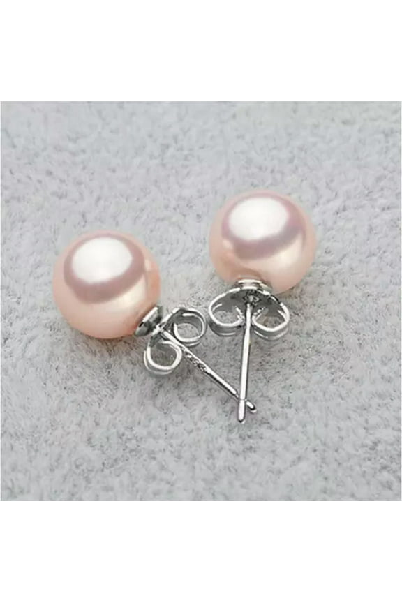 925 Silver 8/10/12/14mm Round Natural multicolor Shell Pearl Stud Post Earrings-Pink-12 mm