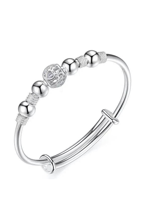 925 Silver Bangle Cuff Beaded Bracelet Womens Girls Delicate Jewelry Party Wedding