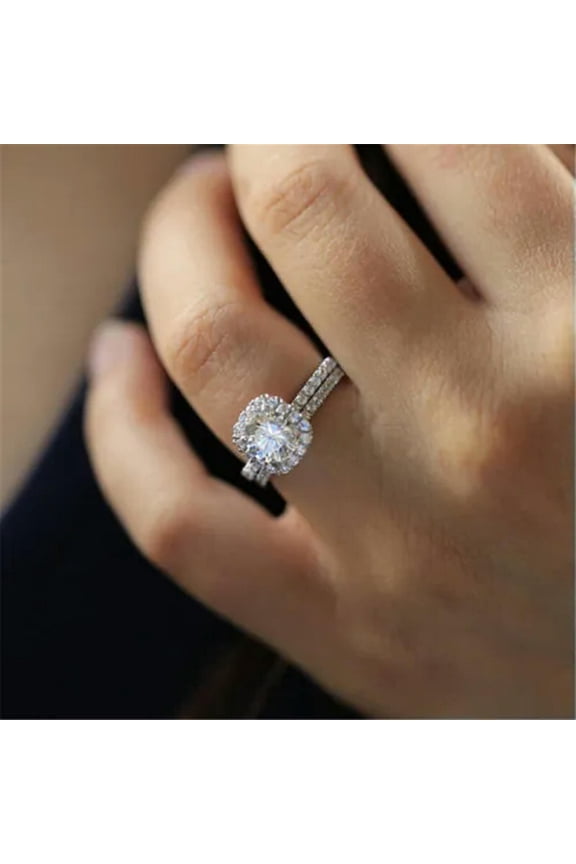 925 Silver Crystal Square Rings Womens Wedding Dance Party Ring Delicate Jewelry Sz 6-10-7