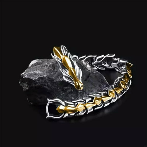 K-KED 925 Silver Dragon Bracelet Bangle Domineering Party Delicate Jewelry For Women Men-Gold&Silver-21cm