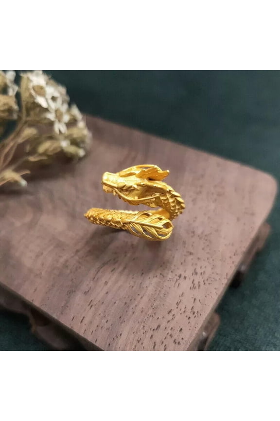 925 Silver Dragon Ring Natural Women Fashion Delicate Jewelry Gild Carved