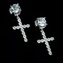 K-KED 925 Silver Filled Cross Cubic Zirconia Women Men Hoop Drop Earrings Jewelry-#2