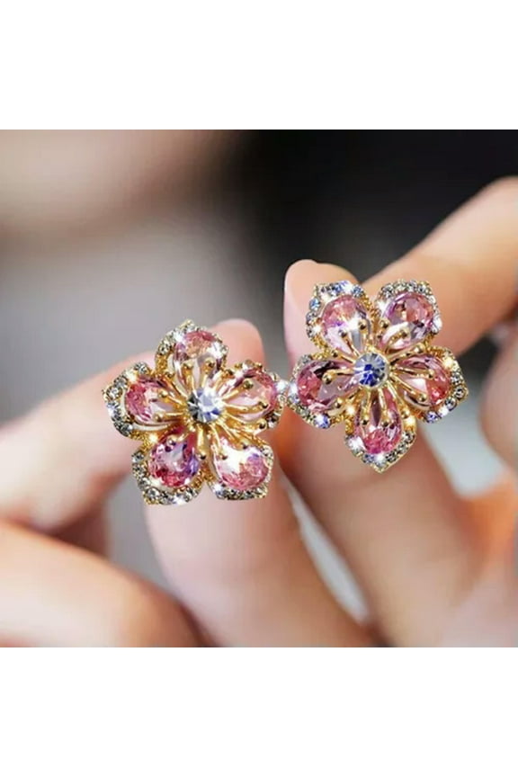 925 Silver Flower Stud Earrings for Women Cubic Zirconia Engagement Jewelry-Style 1