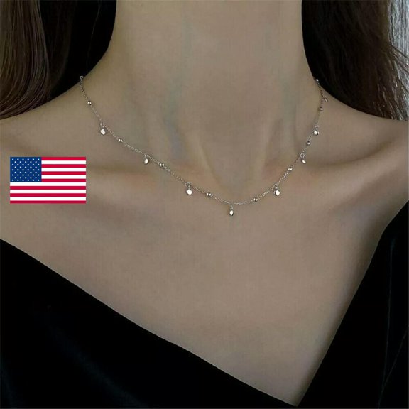 K-KED Silver 925 Geometric Round Choker Clavicle Pendant Women Charm Chain Necklace US