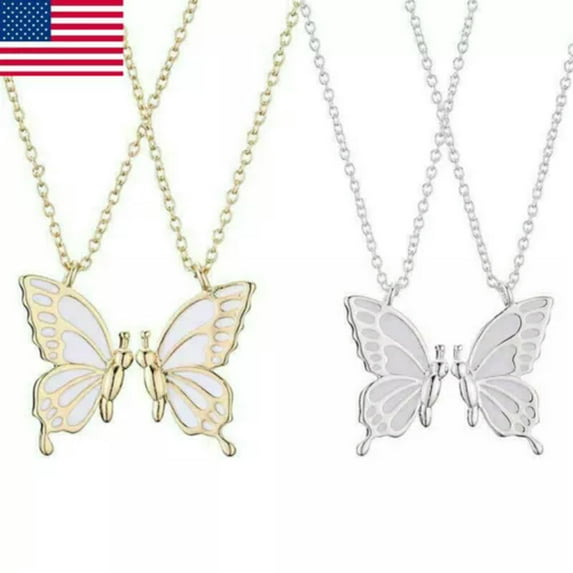 K-KED 925 Silver Gold Butterfly Best Friend Friendship Necklace Women Delicate Jewelry Gift US-Silver