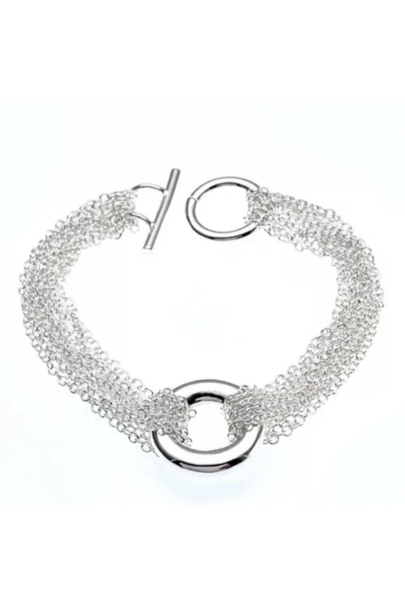 925 Silver O-Ring Tassel Braided Bracelet With Toggle Button Elegant Jewelry-20cm