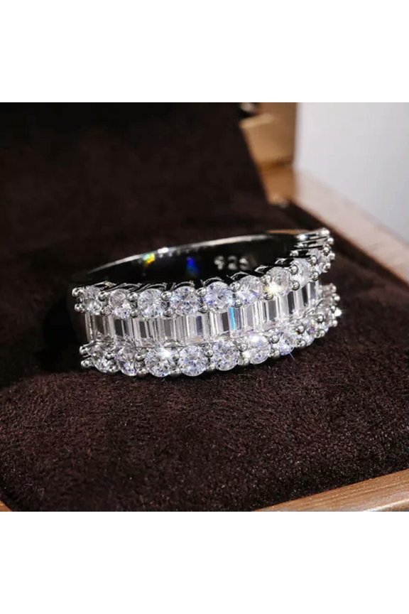 925 Silver Ring Inlay Clear Zircon Rings Womens Wedding Fashion Jewelry-6