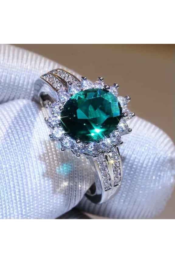 925 Silver Rings Green Zircon Rings Womens Fashion Retro Delicate Jewelry Size 6-10-9