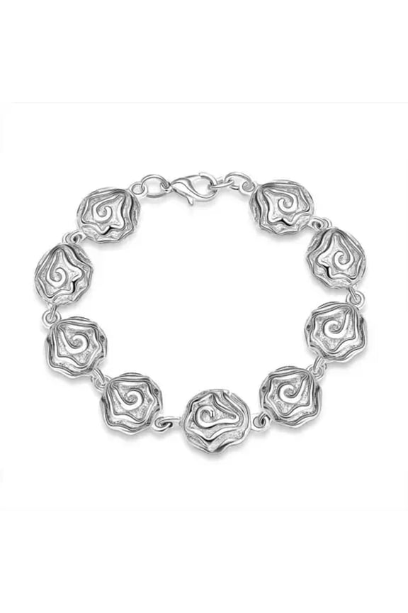 925 Silver Rose Flower Chain Women Bracelet Pretty Party Wedding Accessories-20cm